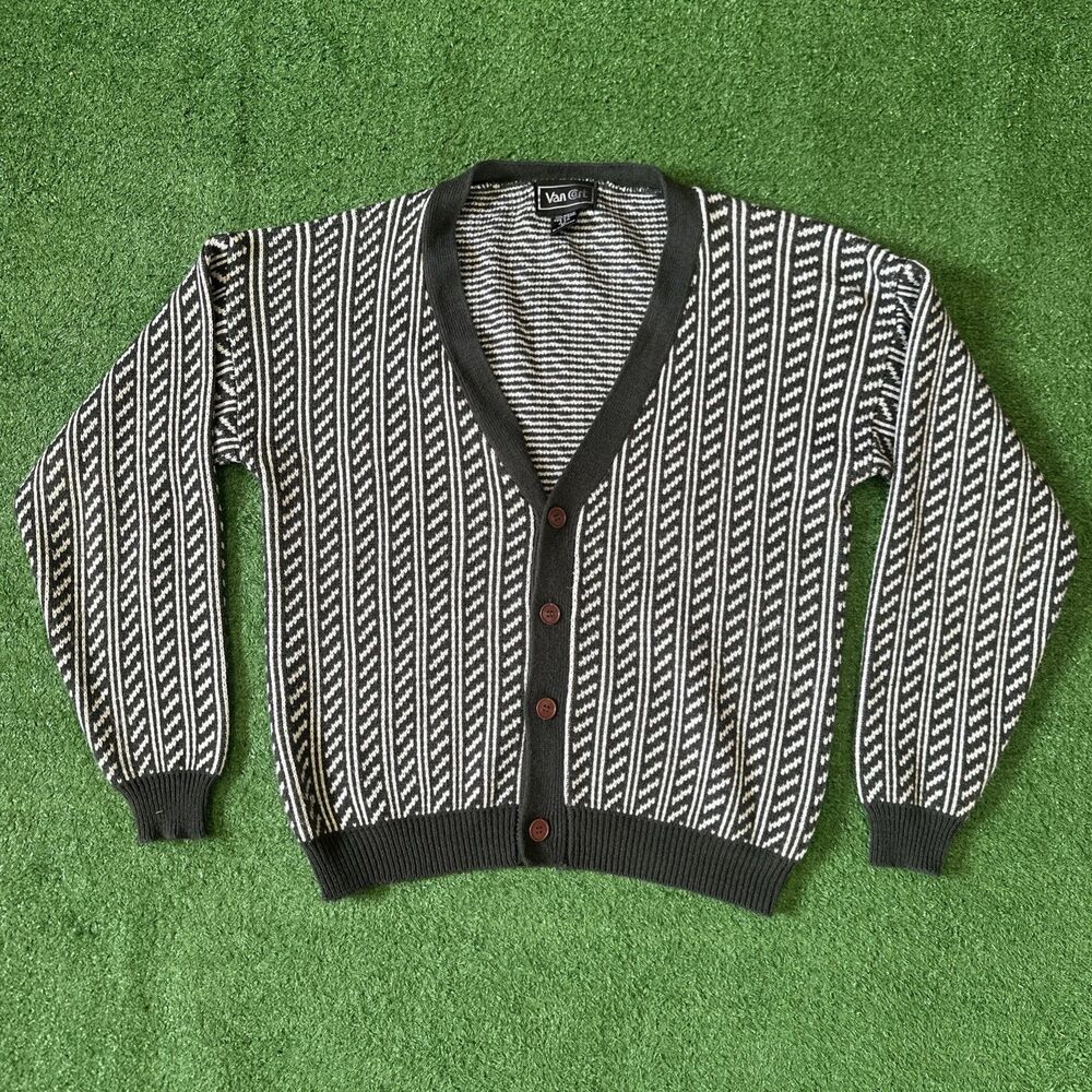 Vintage Van Cort Acrylic Knit Cardigan Sweater Men’s XL Geometric 90s Biggie